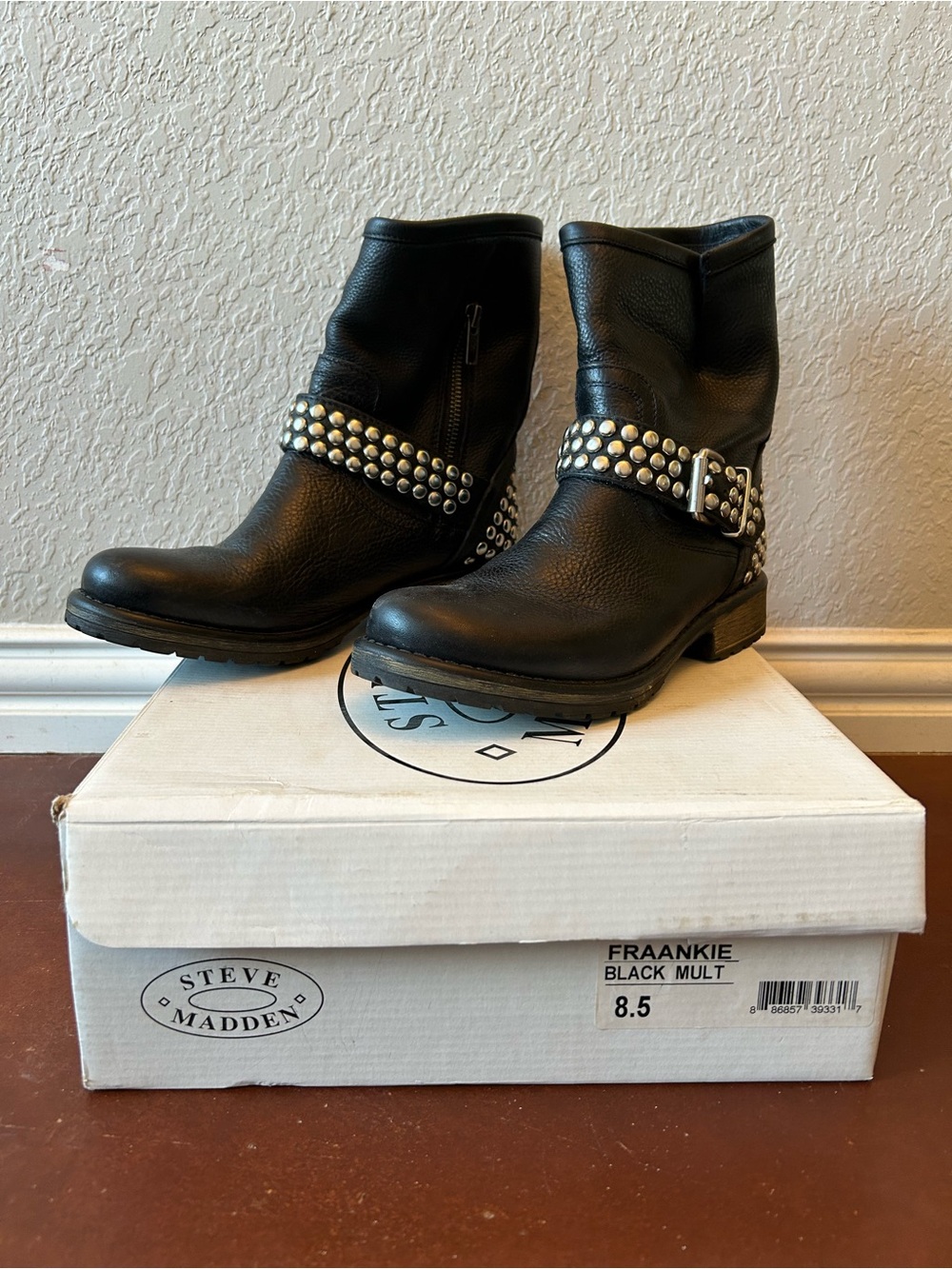 Steve Madden Black Leather Studded Ankle Boots